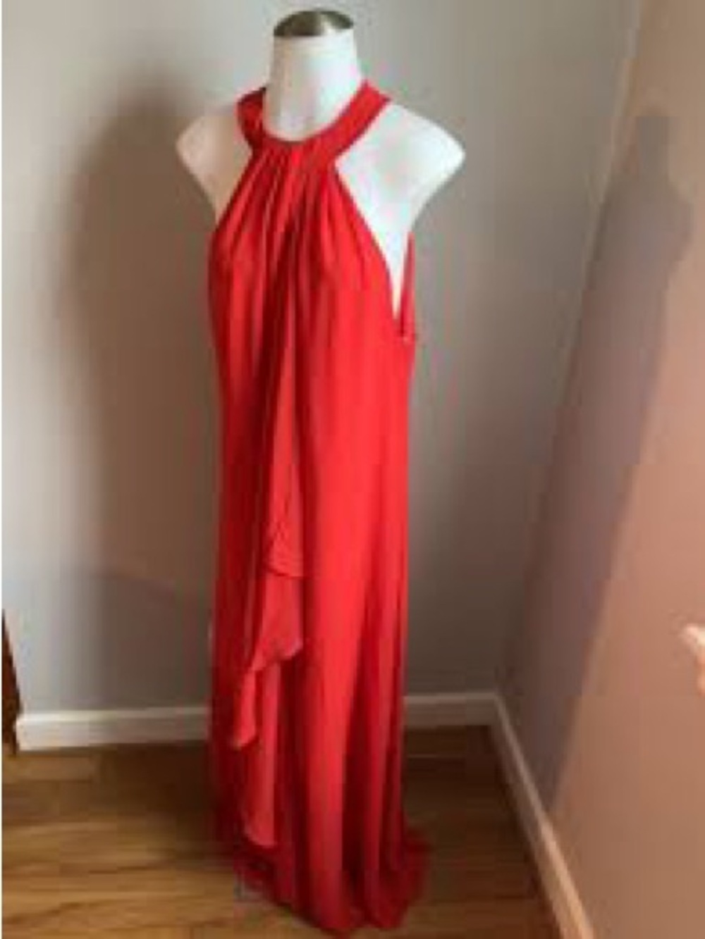Meghan Los Angeles Red Halter Maxi Dress with Side Slit
